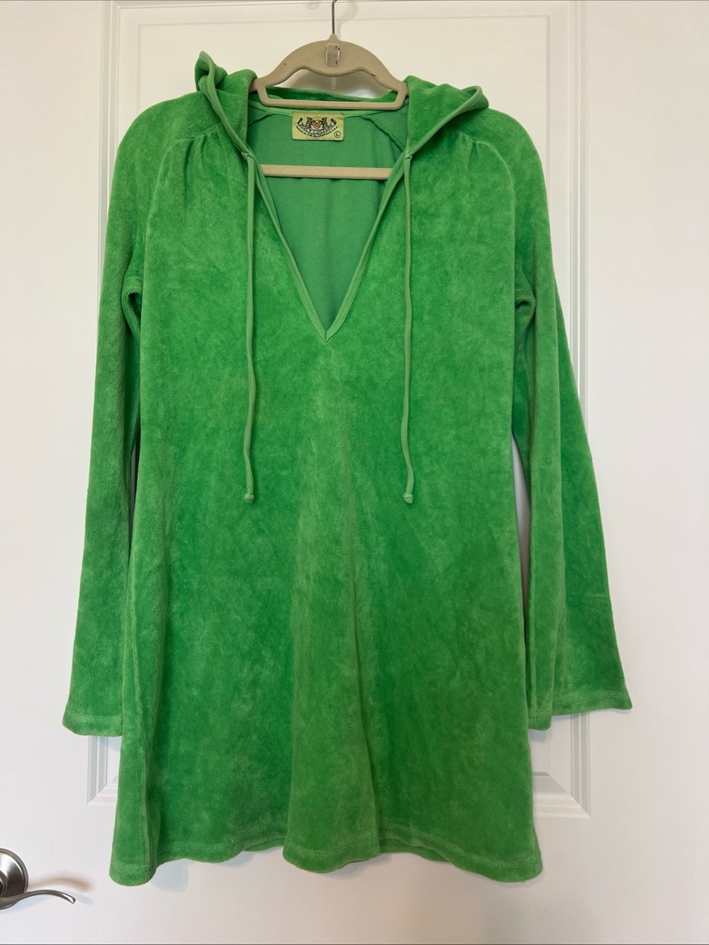 Vintage Juice Couture Green Hooded Terry Tunic cover up Sweater L fits S/M